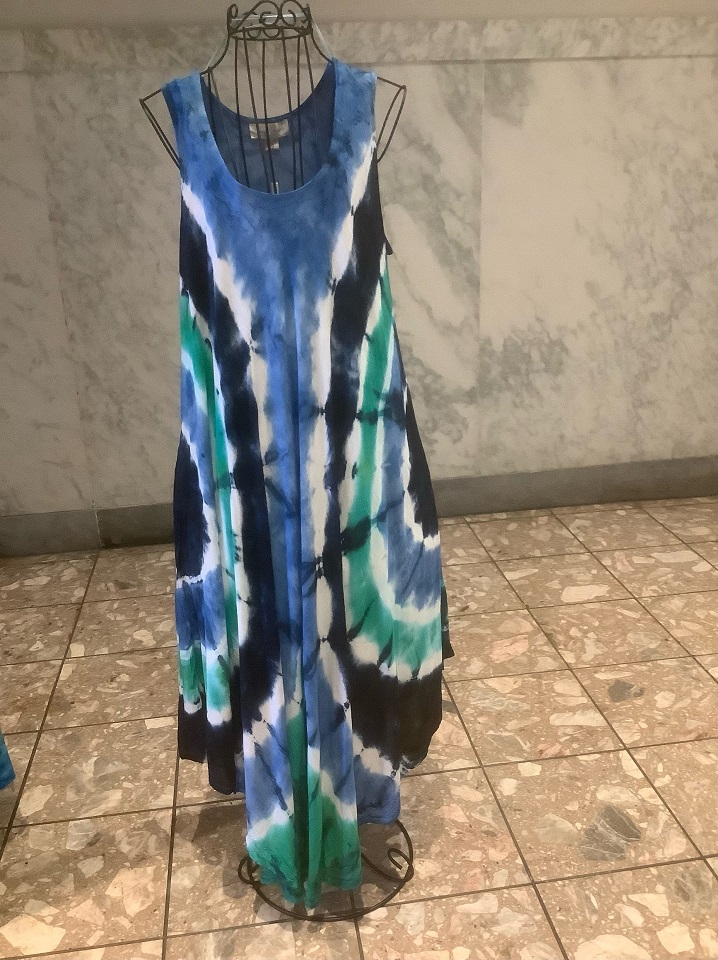 Green Dress with pink flowers on it